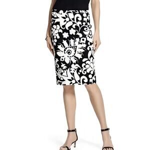Talbots Damask Black and White Floral Pencil Skirt 6P